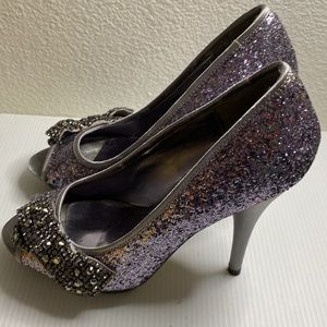 Lady Couture Heels Womens High Glitter Silver Shies size approx 8-8 1/2